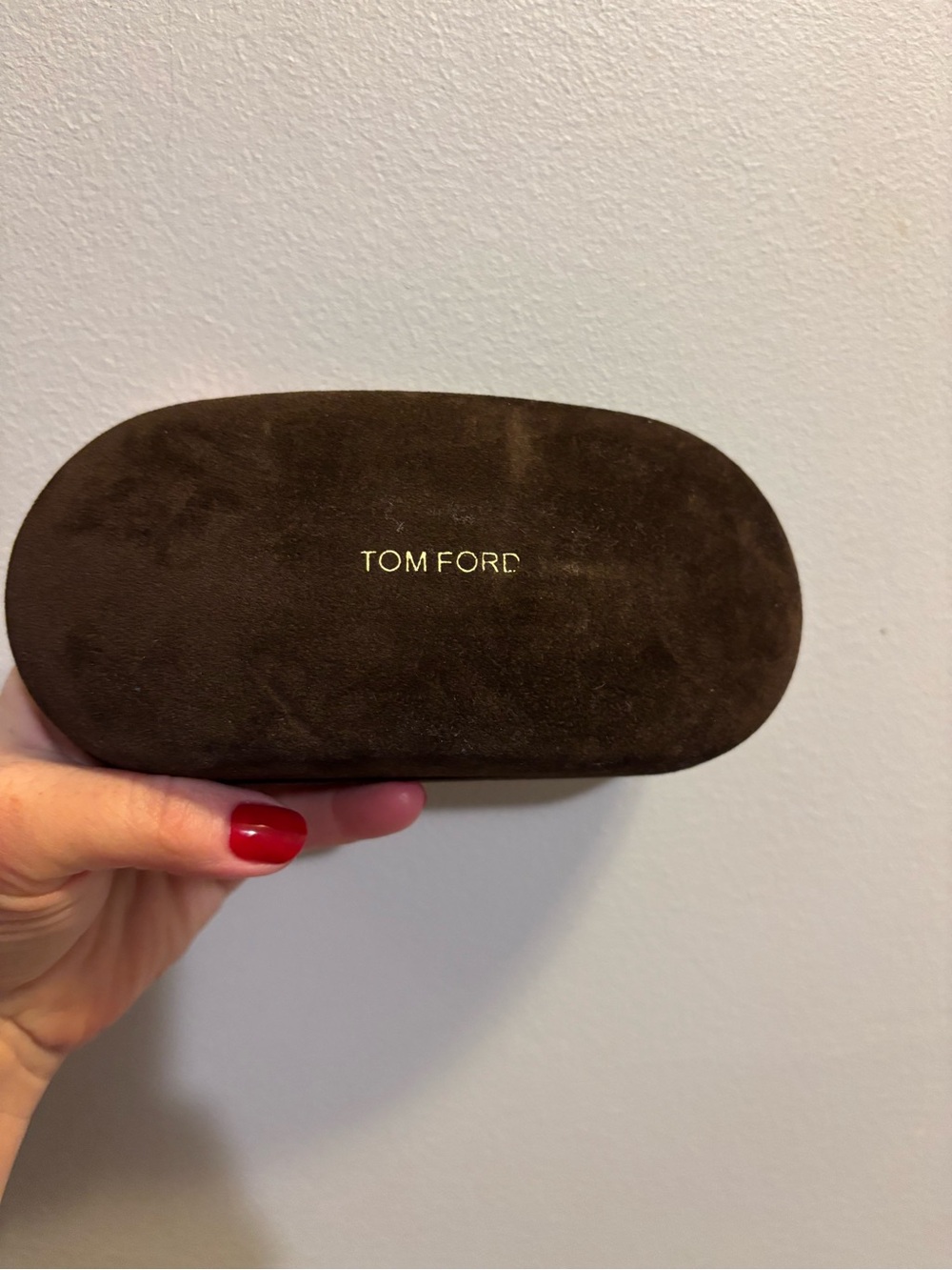 Tom Ford Brown Suede Glasses Case with Gold Logo